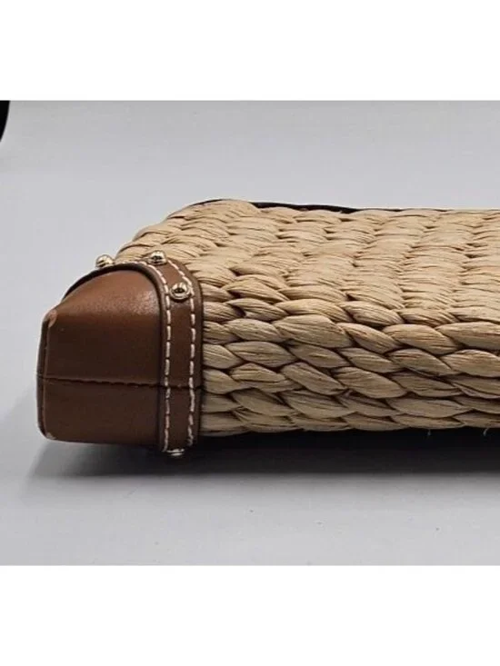 Michael Kors Women's Watermelon Raffia Malibu Straw XL Clutch Zip Wristlet 3304 - Picture 7 of 14